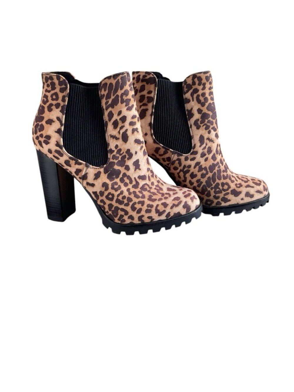Shoe Dazzle Women 8 Leopard Print Ankle Boots Round Toe Block Heel